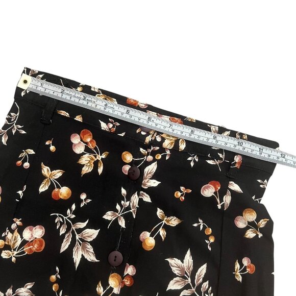Vintage Floral Button Front Midi Skirt Black Size 00 Whimsygoth Grunge 90s Boho - Picture 7 of 8